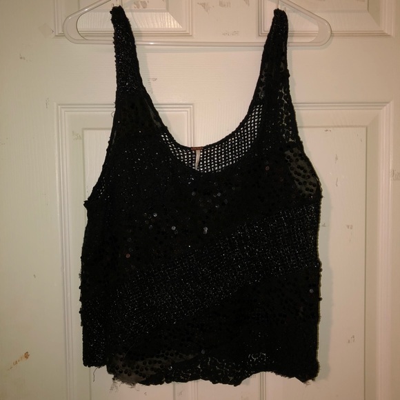 Black Sequin & Mesh Free People Tank - Picture 1 of 3